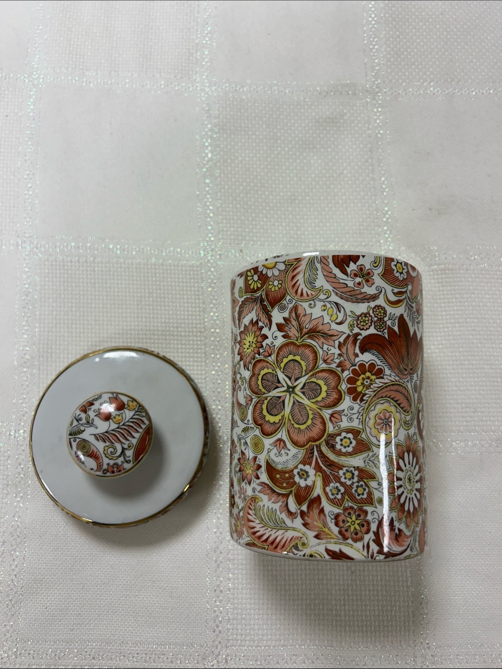 Decorative Orange paisley Floral Ceramic Canister with Gold Trim image 2